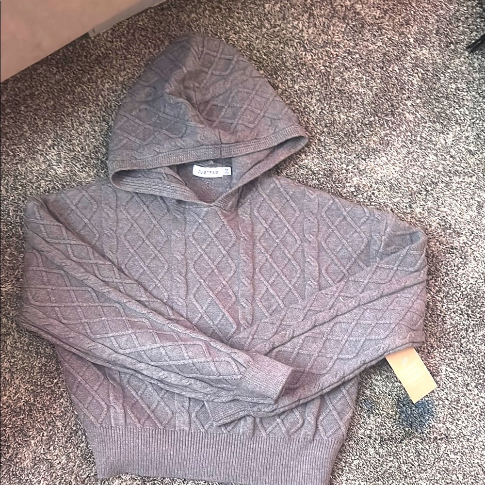 Gray Quilted Hooded Sweater